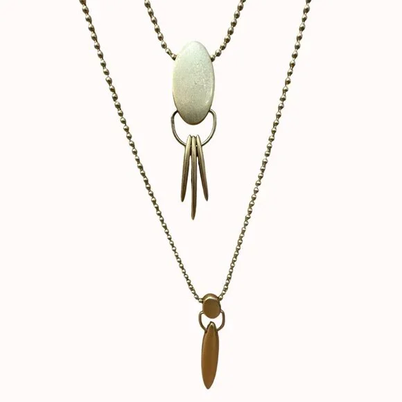 Madewell Layered Gold-Tone Pendant Necklace With Oval & Dagger Charms On Beaded - Picture 3 of 6